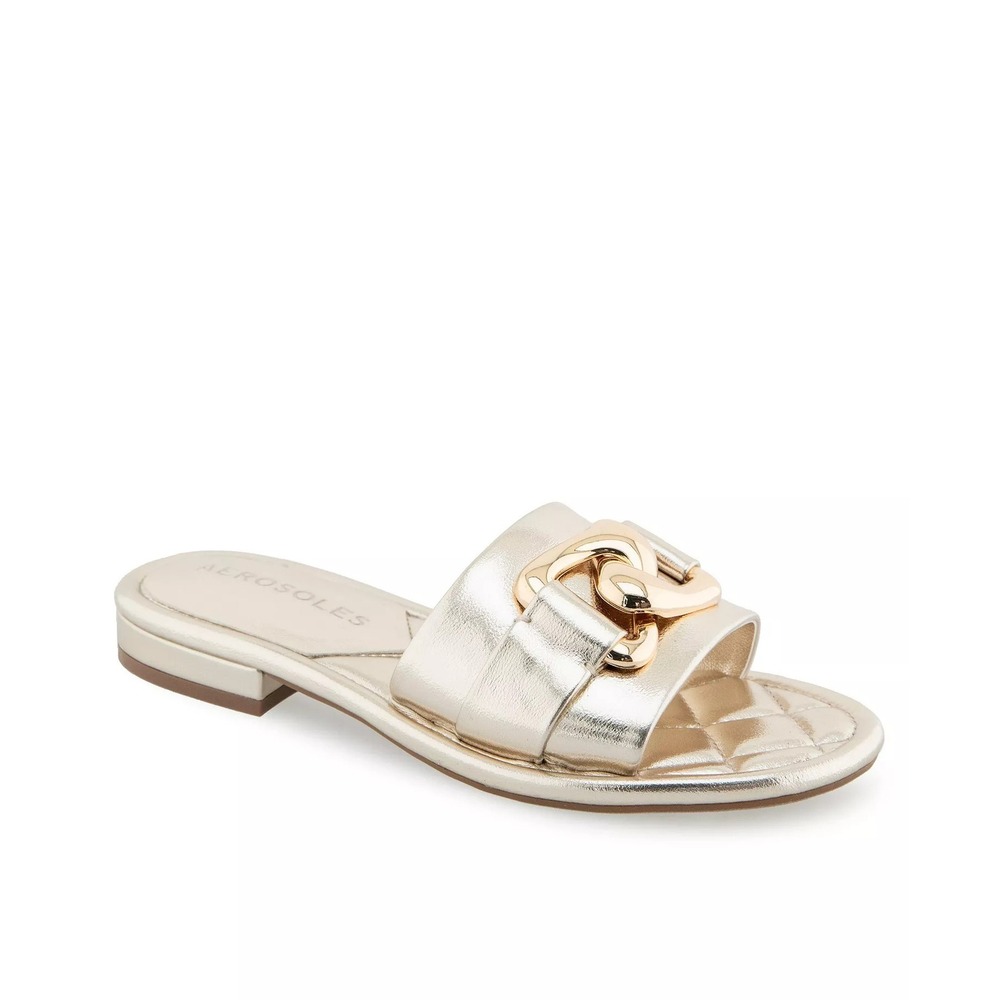 Aerosoles Big Charm Womens Flat Sandals Size 7M Metallic Gold Chain Slide New